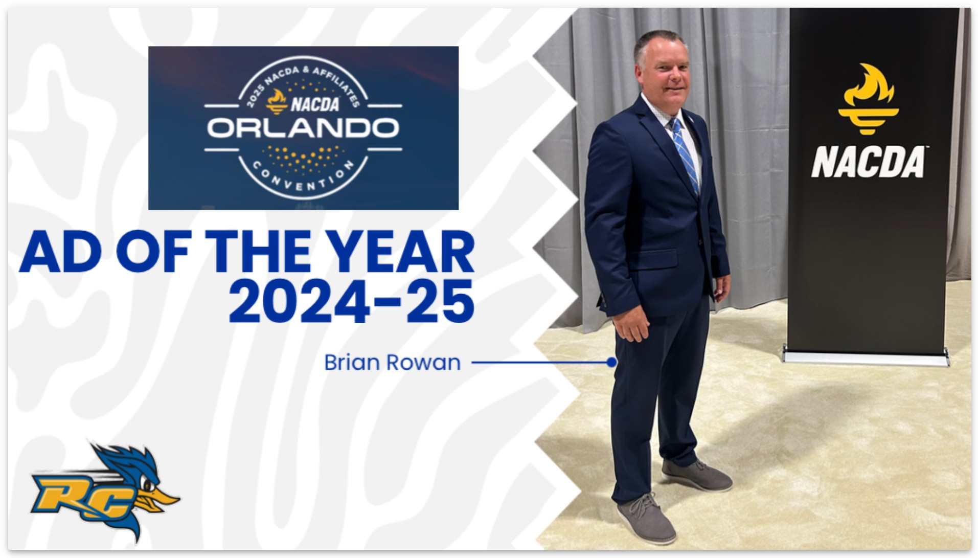 Brian Rowan with the Athletic Director of the Year (ADOY)logo in Orlando FLa.th