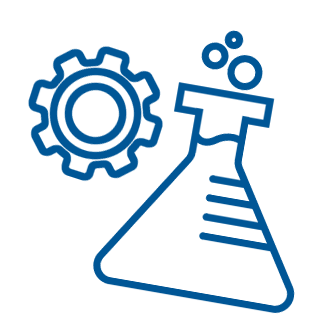 outline drawing of a beaker and a gear