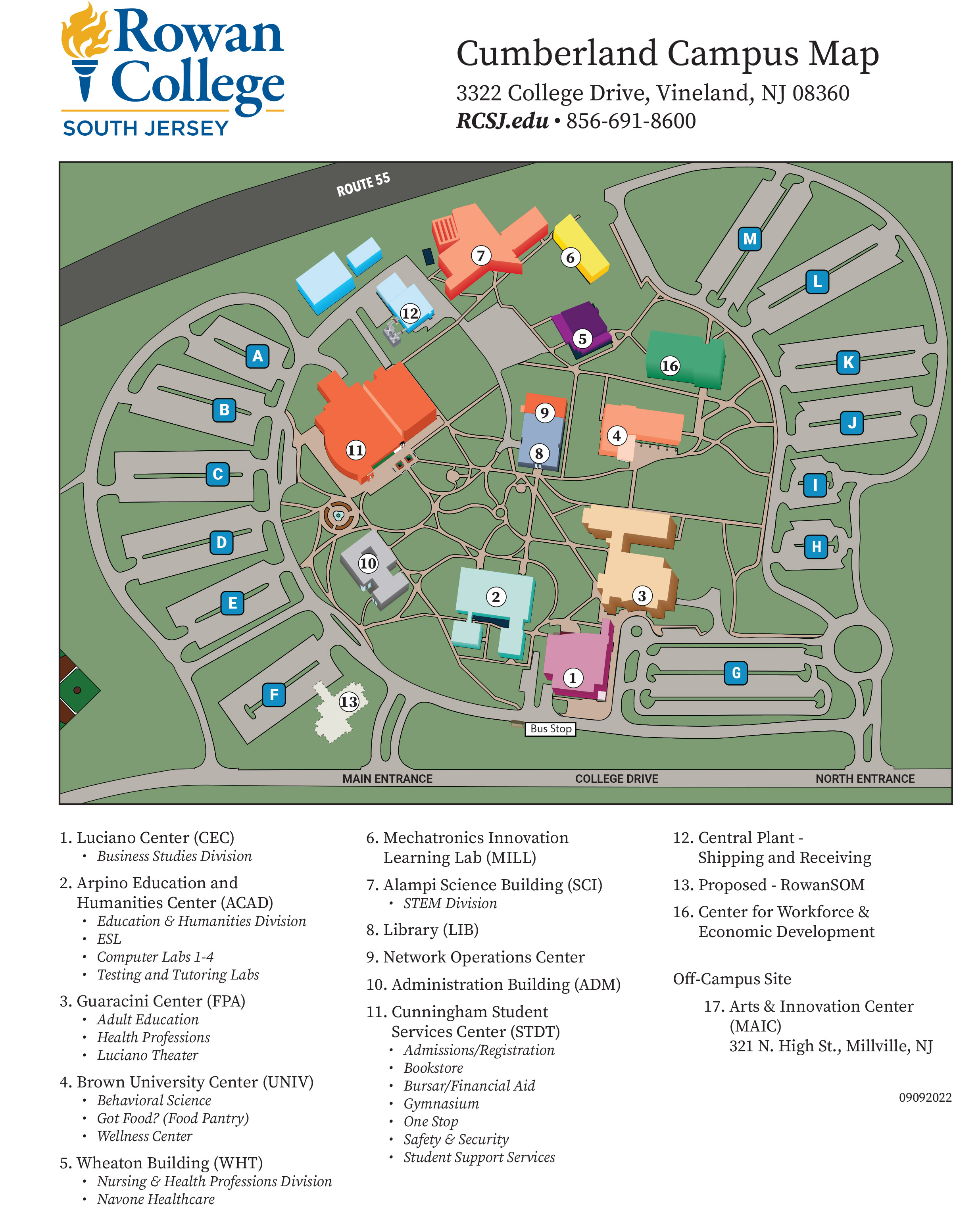 Map of the Cumberland Campus with building descriptions