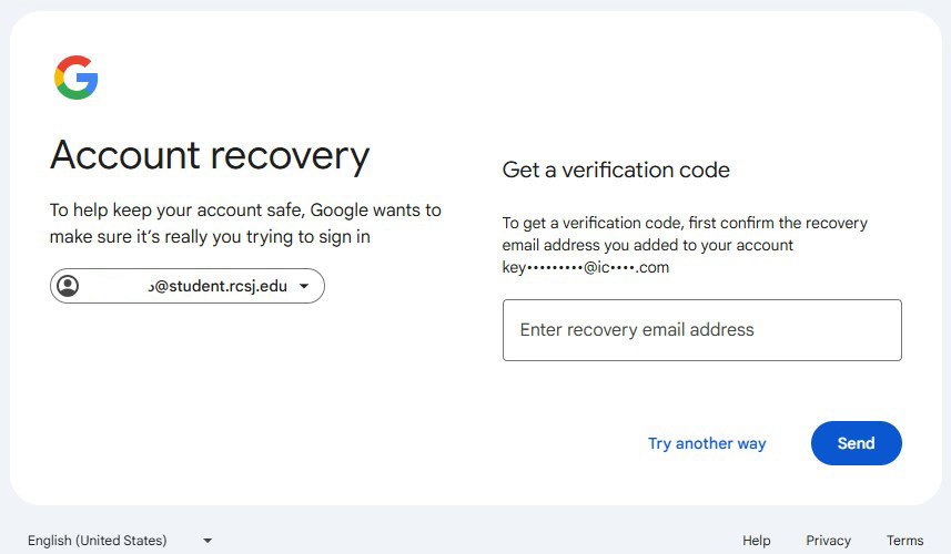 Screenshot Of Google Acct Recovery page